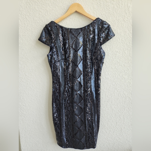 Adrianna Papell Navy  Cap Sleeve Cable Sequin Sheath Dress size 8 - Picture 3 of 7